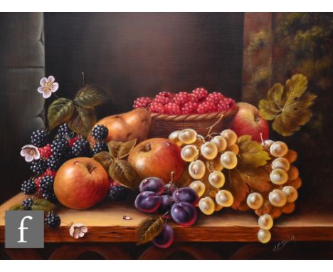 JOHN F SMITH (BRITISH 1934-) - Still Life of Fruit, oil on board, signed 29cm x 39cm.  NB - John Smith was employed by Royal 