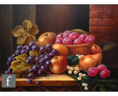 JOHN F SMITH (BRITISH 1934-) - Still Life of Fruit, oil on board, signed, 29cm x 39cm.  NB - John Smith was employed by Royal