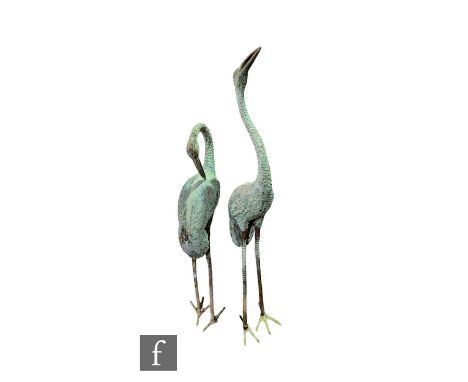 Two large 20th Century bronze cranes, heights 150cm, damage to one. (2) Condition reports for each lot are available on our w