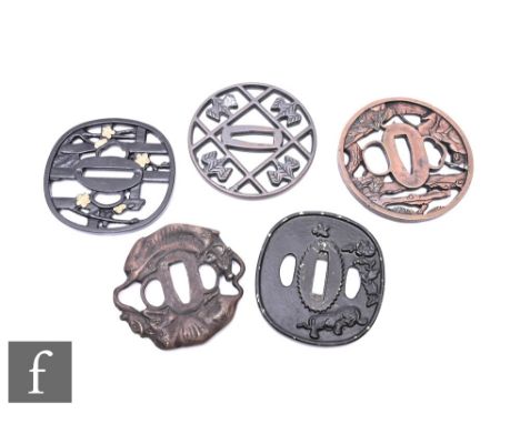 A collection of 20th Century Japanese Tsuba (sword guards), of varying design, including floral and animal designs, diameters