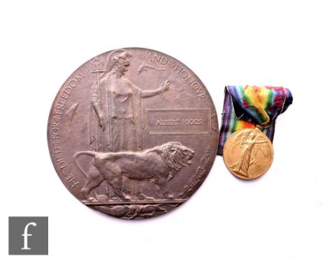 A World War One bronze death plaque for Albert Higgs and a Civilisation medal for 24148 pte a Higgs S.Staff.R. (2) Condition 