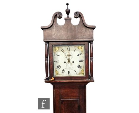 A 19th Century oak and mahogany crossbanded longcase clock, the painted dial with eight day striking movement by W Tucker Tau