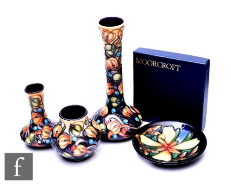 A Moorcroft 'Celtic Web' vase designed by Emma Bossons, circa 2002, of compressed bottle form, tubeline decorated with intric