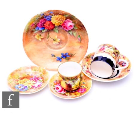 A collection of later 20th Century fruit and floral painted porcelain by Royal Worcester artists, to include a fruit painted 