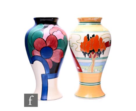 A Wedgwood Bizarre by Clarice Cliff 'Solitude' pattern Meiping vase, height 29cm, and another similar, decorated in the 'Lato