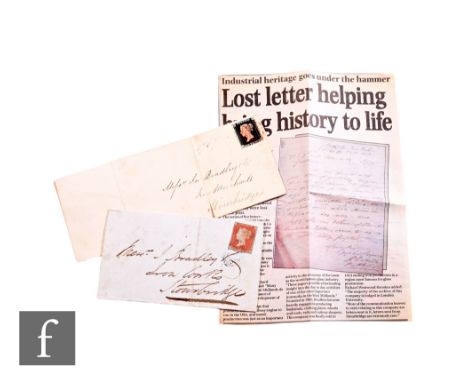 A Penny Black with good margins to three sides and red Maltese Cross cancellation stamp stuck on an envelope with local Stour