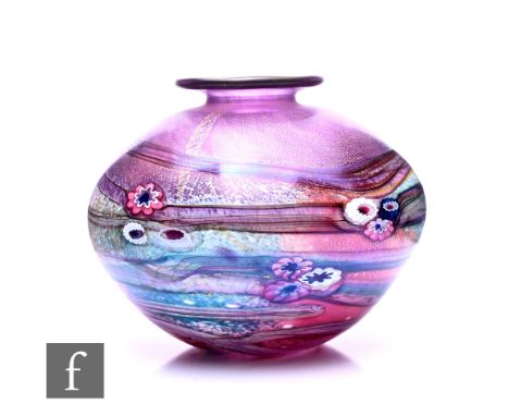 A Jonathan Harris, Ironbridge studio glass Wilderness vase, circa 2004, of compressed ovoid form, with cane flowerheads and p