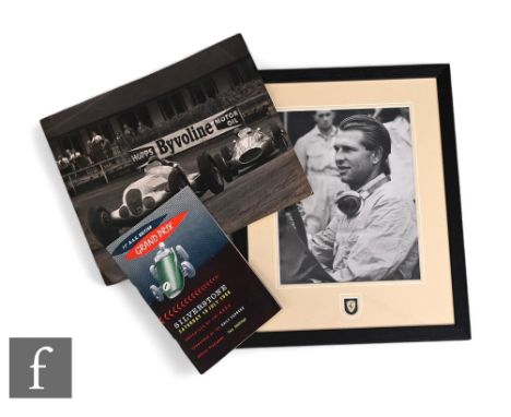 A black and white photograph of the racing driver Peter Collins when he raced for Ferrari, a photograph of Peter with Tony Br