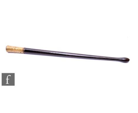 A 19th Century rosewood drum stick with brass ferule, possibly from the Napoleonic wars, length 41cm. Condition reports for e