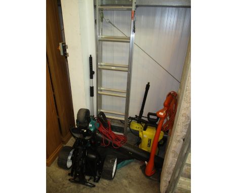 Three Way Ladder, Karcher Pressure Washer, Strimmer, Blower and Powacaddy 