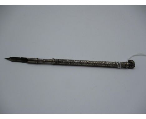 Late Victorian Unmarked Silver Dip Pen with Elephant Finial 