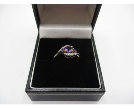 9ct Gold Amethyst and Diamond Ring, Size L 