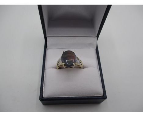 9ct Gold Black Opal and Diamond Ring 