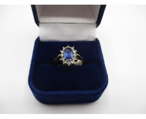 9ct Gold Sapphire and Diamond Cluster Ring, Size M 