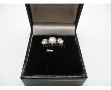 9ct Gold Triple White Stone Ring, Size M 