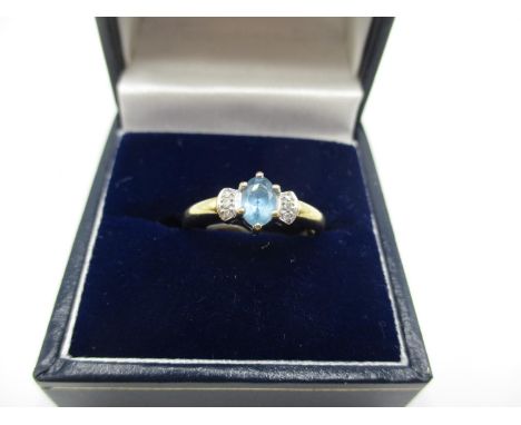 9ct Gold Aquamarine and Diamond Ring, Size M 
