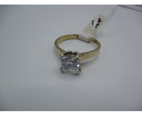 9ct Gold CZ Solitaire Ring, Size M 