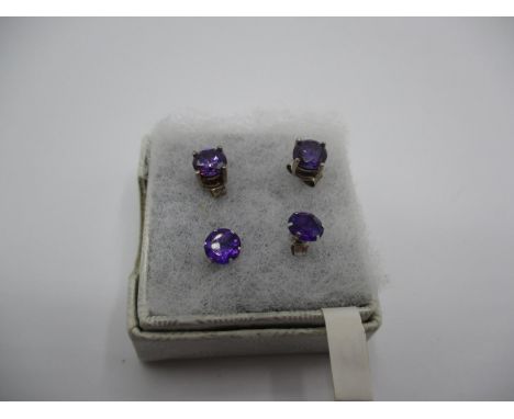 Pair of 9ct Gold and Amethyst Ear Studs and Another Pair Similar 