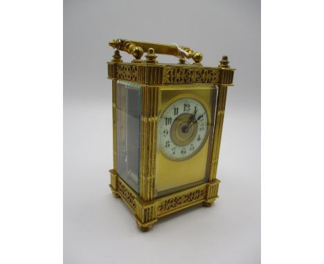 Gothic Brass and Bevelled Glass Carriage Clock 