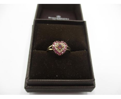 9ct Gold Amethyst and Diamond Heart Ring, Size M 
