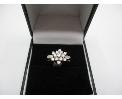 9ct Gold CZ Cluster Ring, Size M 