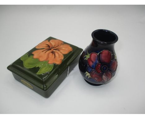 Small Moorcroft Pottery Vase and Trinket Box 