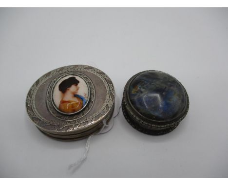 Mappin &amp; Webb Silver and Agate Pill Box, Birmingham 1911, along with a Silver Pill Box with Portrait Lid 