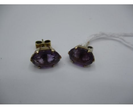 Pair of 9ct Gold and Oval Amethyst Stud Earrings 