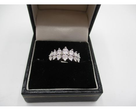 9ct Gold Double Row Diamond Ring, Size M 