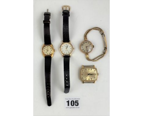 4 watches – Sekonda USSR with leather strap, Avia quartz with leather strap, 9k gold Johnston &amp; Court with rolled gold st