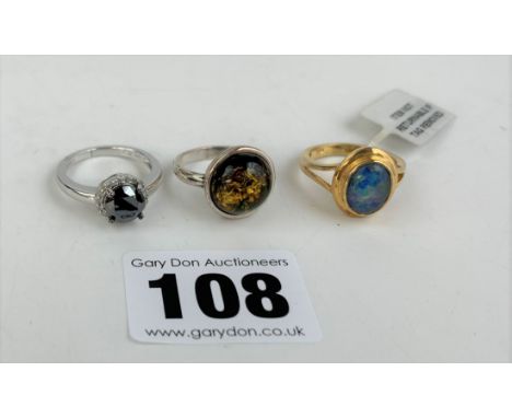 6 silver and coloured stones dress rings, sized K/L/M and marked 925. Total w: 0.7 ozt