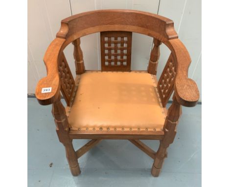 Mouseman monks chair with tan leather seat 24”w x 18”d x 32”h