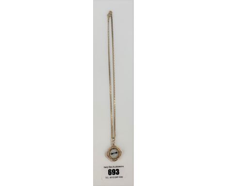 9k gold necklace 16” long with unmarked compass pendant, total w: 11 gms