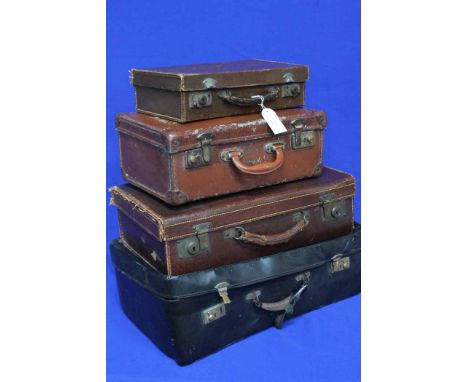 COLLECTION OF FOUR VINTAGE LEATHER SUITCASES
in browns and black, the largest 60cm x 38cm