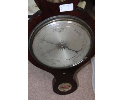 VICTORIAN MAHOGANY WALL MOUNTED BAROMETER
with unsigned 7.5 inch silvered dial, neck set with thermometer, 93cm high