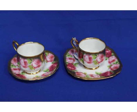 SIX PLACE ROYAL ALBERT CRWON CHINA PART TEA SET
decorated with roses and gilt border, comprising six cups, six saucers and si