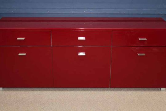 Red High Gloss Sideboard With Three Drawers Above Three Cupboards