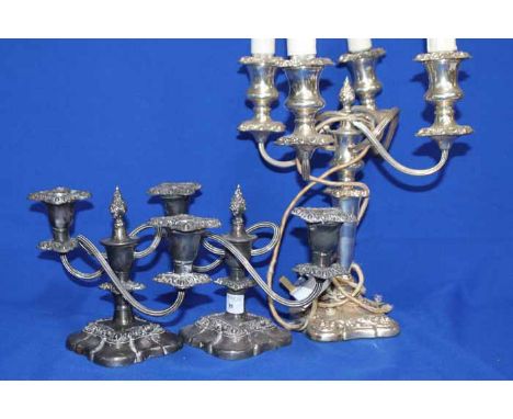 PAIR OF PLATED CANDLEABRA
together with a lamp