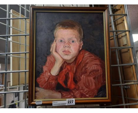 SERGUEI GATINE - PORTRAIT OF A BOY SCOUT - 1950 OIL ON BOARD 35CMS X 28CMS