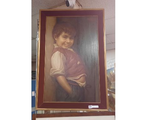 RETRO 1960'S ITALIAN OIL ON CANVAS - PORTRAIT OF A YOUNG BOY 90CM  X 60CM
