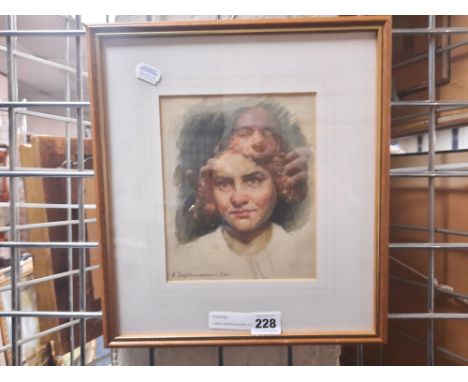 ANNA CHEREDNICHENKO (1917 - 2003) - PORTRAIT OF A VILLAGE DOCTOR - 1957 WATERCOULOUR/PAPER 19CMS X 16CMS