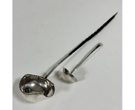 An Edinburgh silver Old English miniature sauce ladle with spiral stemmed column, (L: 12.5cm x 4cm) (16.4g) and an English Br