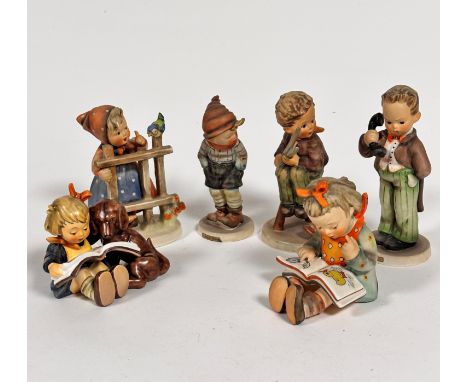 A group of six Hummel pottery figures including March Wind, Hello, (tallest H 15.5cm)