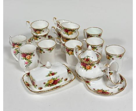 A  Royal Albert bone china Old Country Roses, part tea service comprising, five coffee cups, a butter dish with flat, one tea