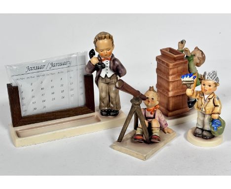 A Hummel pottery standing figure with treen calendar complete with months (h 16cm x 6cm) etc and original box, a Hummel potte