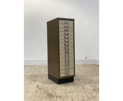 A Vintage Bisley 15 drawer index cabinet H94cm, W28cm, D43cm