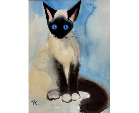 Terry Barron Kirkwood, Siamese Cat, watercolour, signed with initials bottom left, silver glazed mounted frame, (36cm x 27cm)