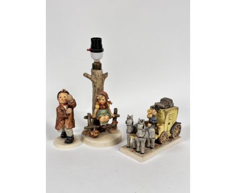 A Hummel pottery figural lamp, Girl on a Stye (20cm x 10cm), a Hummel pottery figure of a Horseman (12cm x 16cm x 7cm) and a 