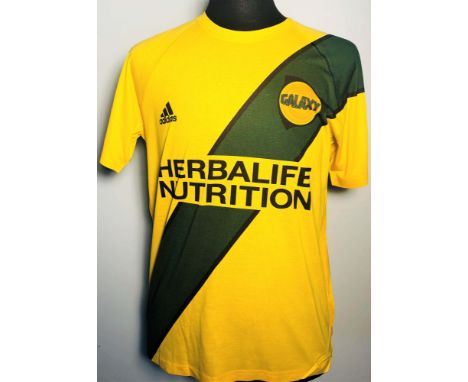 ROBBIE KEANE SIGNED LA GALAXY. A polyester LA Galaxy 'Ultimate Tee' (L), signed to reverse in black ink by Robbie Keane. This