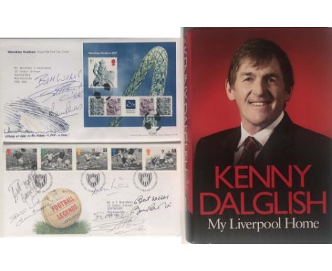 FOOTBALL STARS SIGNED. Collection of signed items to include: hardback copy of Kenny Dalglish - My Liverpool Home, signed by 